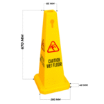 4 Sides View Caution Wet Floor Safety Cone - Yellow for Safety