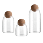 Clear High Borosilicate Glass Canister Set with Airtight Cork Ball Lids (3 Pieces)