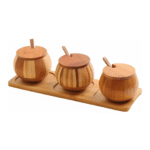 Natural Bamboo Salt, Sugar & Spice Serving Bowls with Spoons