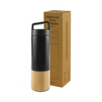530ml ULTRA MODERN Double-Wall Stainless Steel Bottle with Natural Bamboo Base