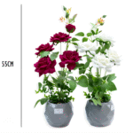 12 Sets Artificial Rose Flower Set in Geometric Pot (55 cm)