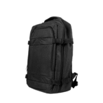 Travel Backpack in Black Polyester with Clamshell Opening & Luggage Strap