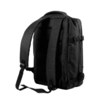 Travel Backpack in Black Polyester with Clamshell Opening & Luggage Strap