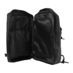 Travel Backpack in Black Polyester with Clamshell Opening & Luggage Strap