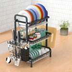 3-Tier Black Powder-Coated Dish Rack