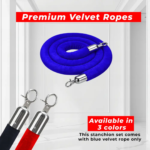 Gold Crowd Control Stanchions (100 CM) with Blue Velvet Rope (1.5 M)