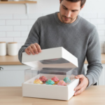 Premium White Square Box with Clear Lid (25x25x15 cm) | Set of 12